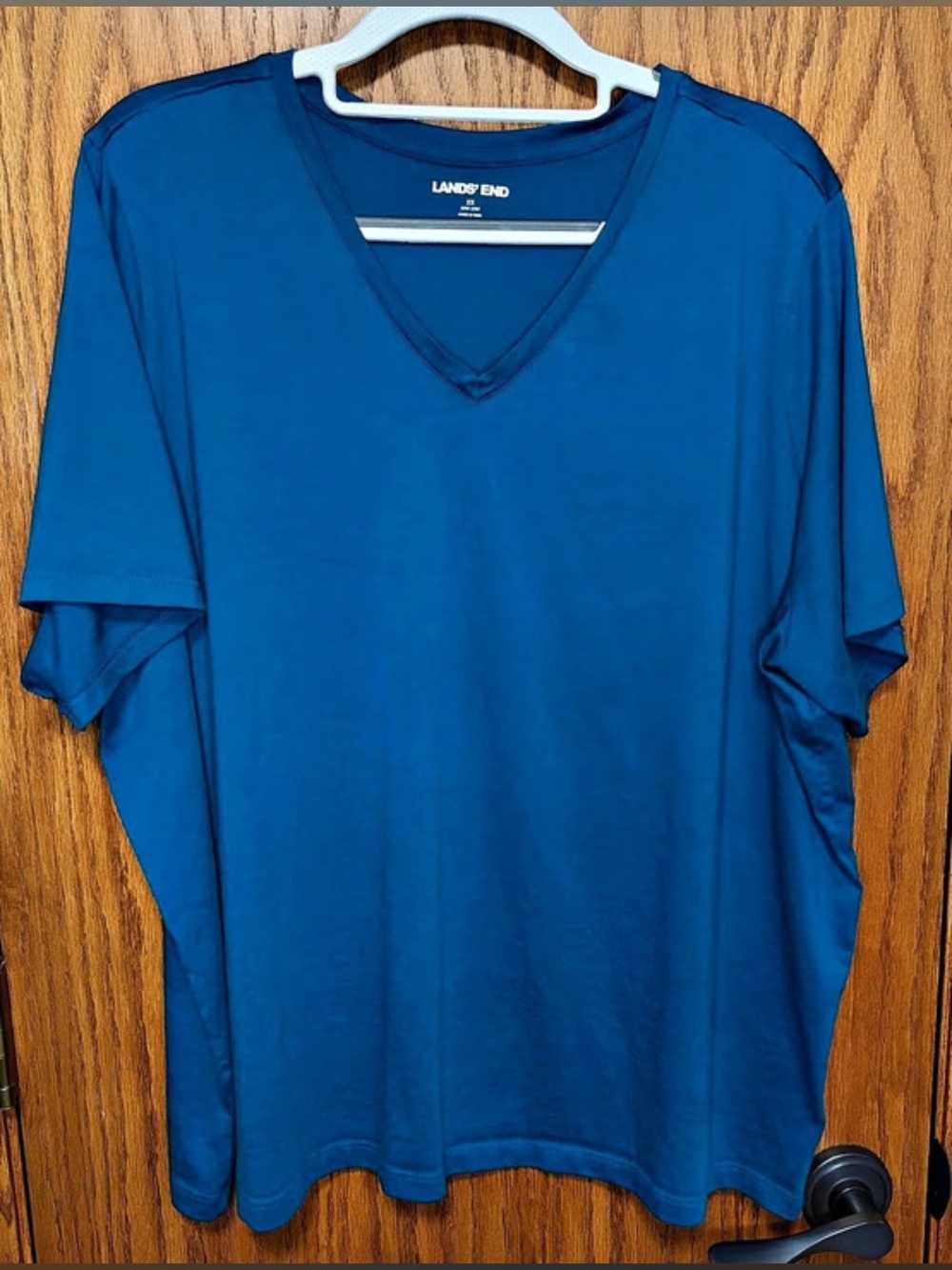 Women's Lands' End Short Sleeve V-Neck Cotton Tee Blue Size 2X